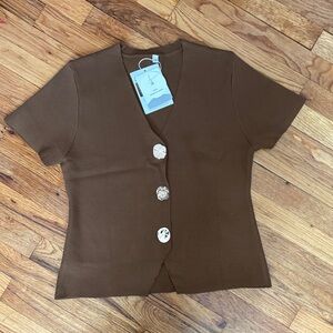 Brown Button-Up Women's Top